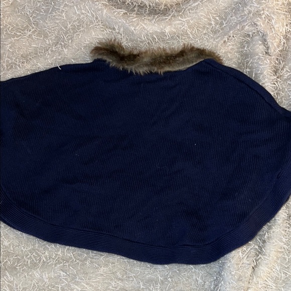 HOPE & HENRY COUTURE BABY NAVY FUR-TRIMMED SWEATER CAPE PONCHO 18-24M - Picture 7 of 7